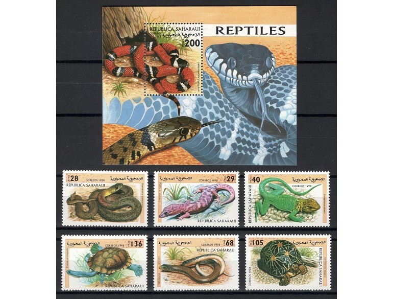 SAHARA 1998 - REPTILE - SERIE DE 6 TIMBRE+BLOC NESTAMPILAT - MNH / reptile137